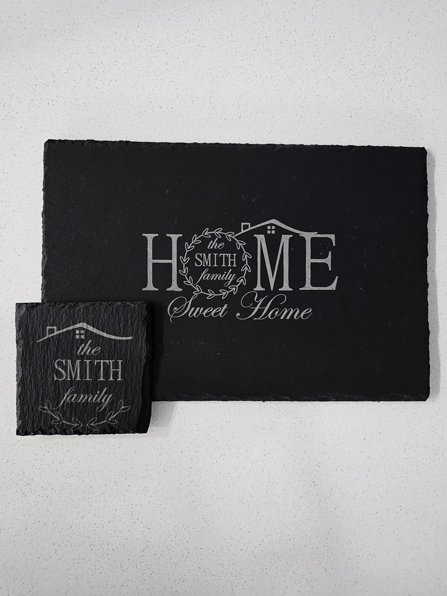 Cheeseboard and Four Piece Coaster Set in Slate