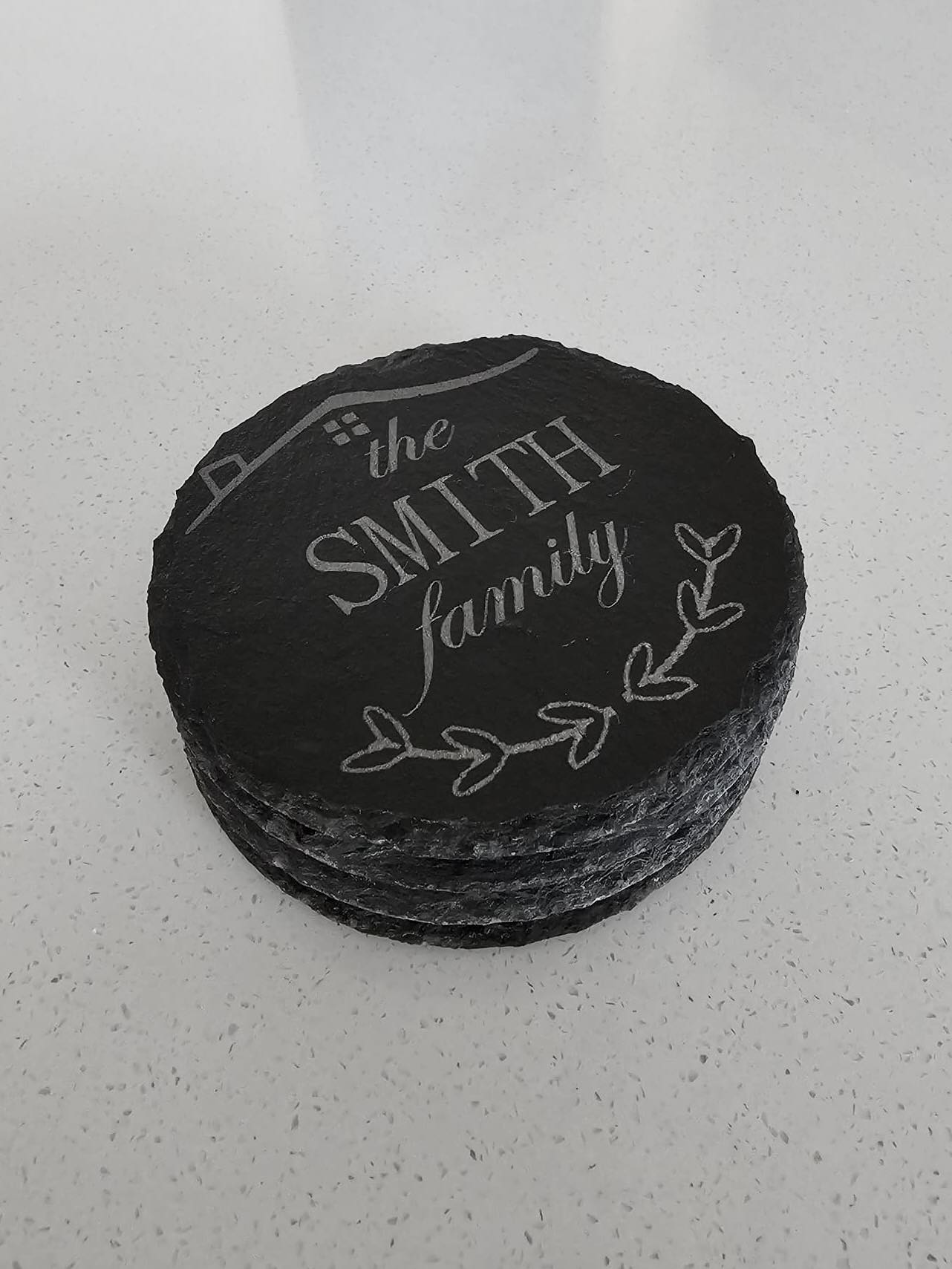 Four Piece Coaster Set in Round Slate