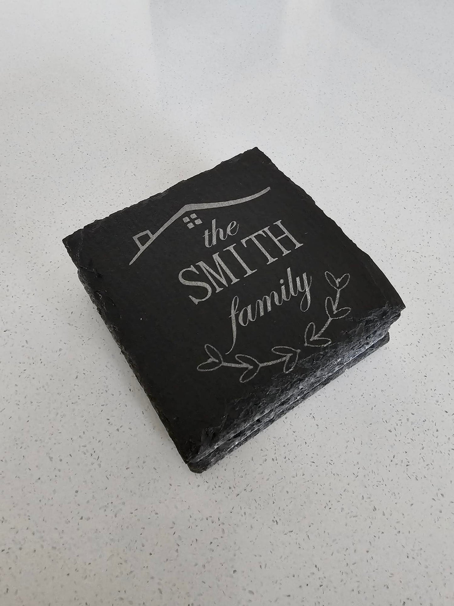 Four Piece Coaster Set in Square Slate