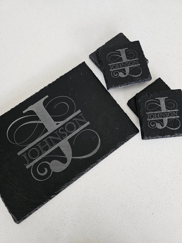 Cheeseboard and Four Piece Coaster Set in Slate