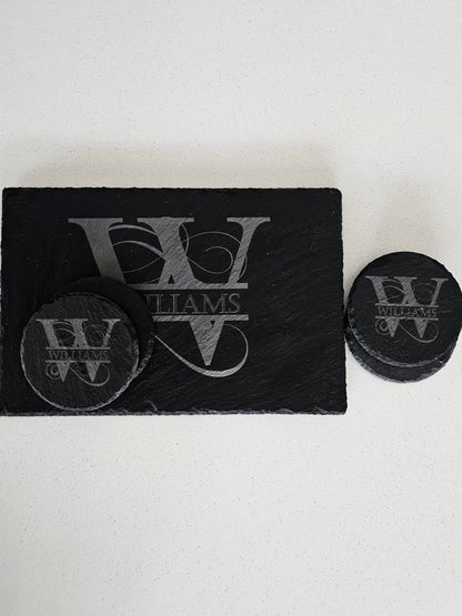 Cheeseboard and Four Piece Coaster Set in Slate