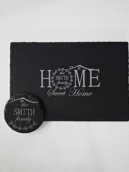 Cheeseboard and Four Piece Coaster Set in Slate