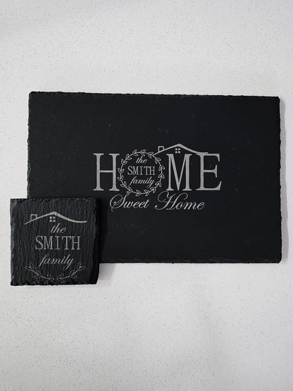 Cheeseboard and Four Piece Coaster Set in Slate