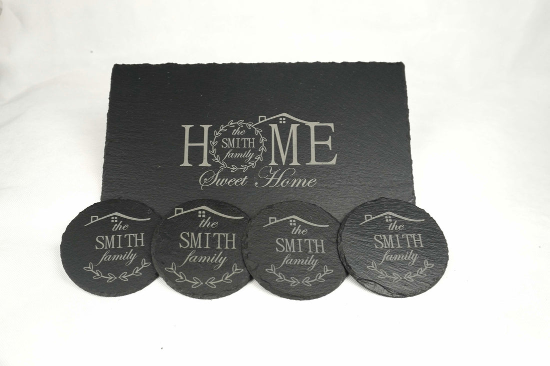 Cheeseboard and Four Piece Coaster Set in Slate