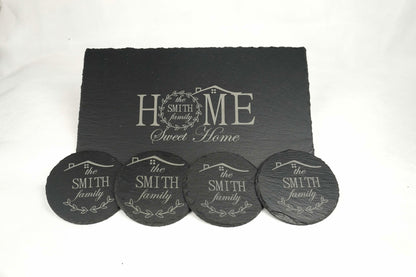 Cheeseboard and Four Piece Coaster Set in Slate