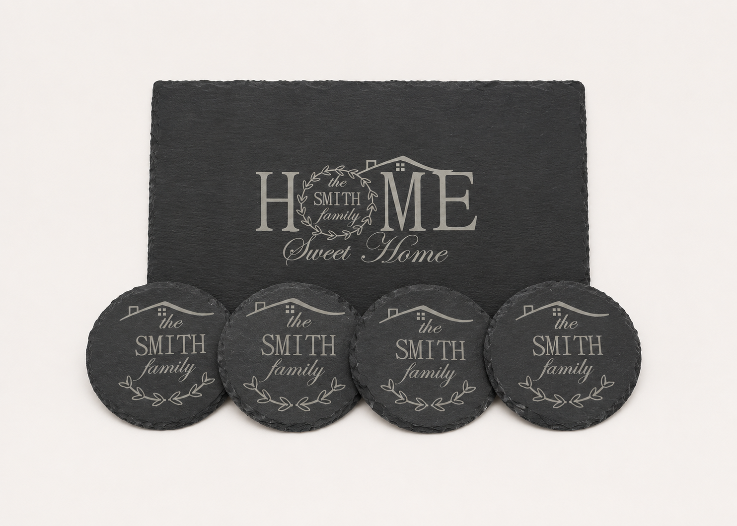 Cheeseboard and Four Piece Coaster Set in Slate
