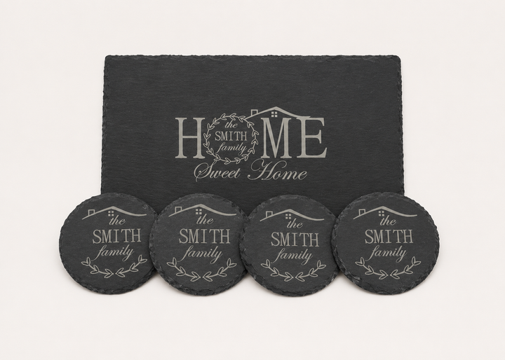 Cheeseboard and Four Piece Coaster Set in Slate